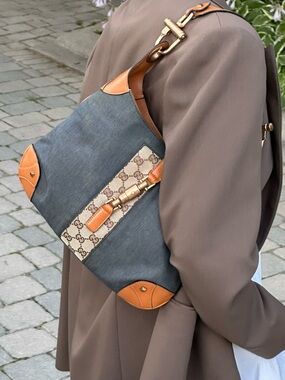 Gucci Large Jackie Denim Hobo Bag Piston Lock
